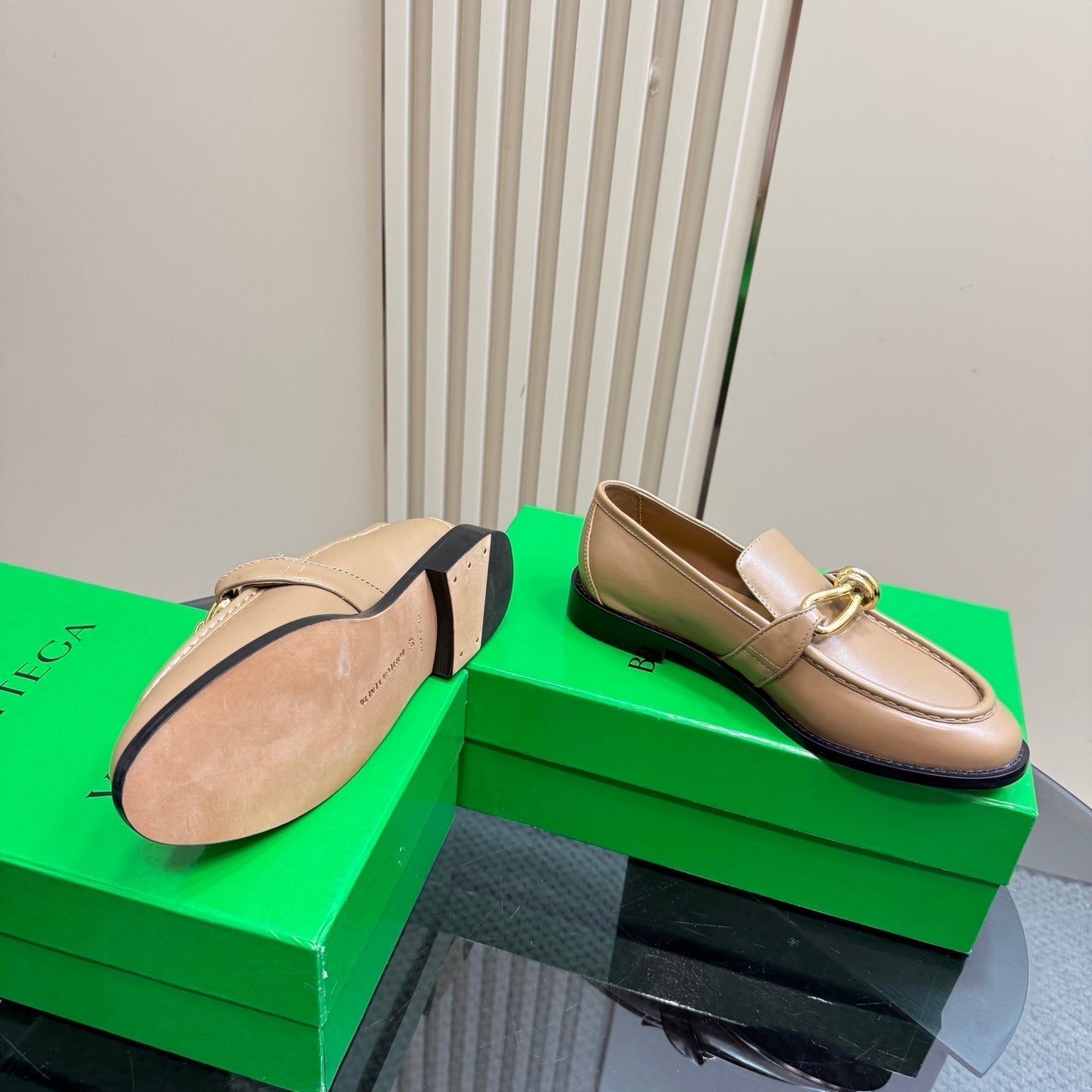 ASTAIRE LOAFER IN LIGHT BROWN CALFSKIN WITH GOLD HARDWARE