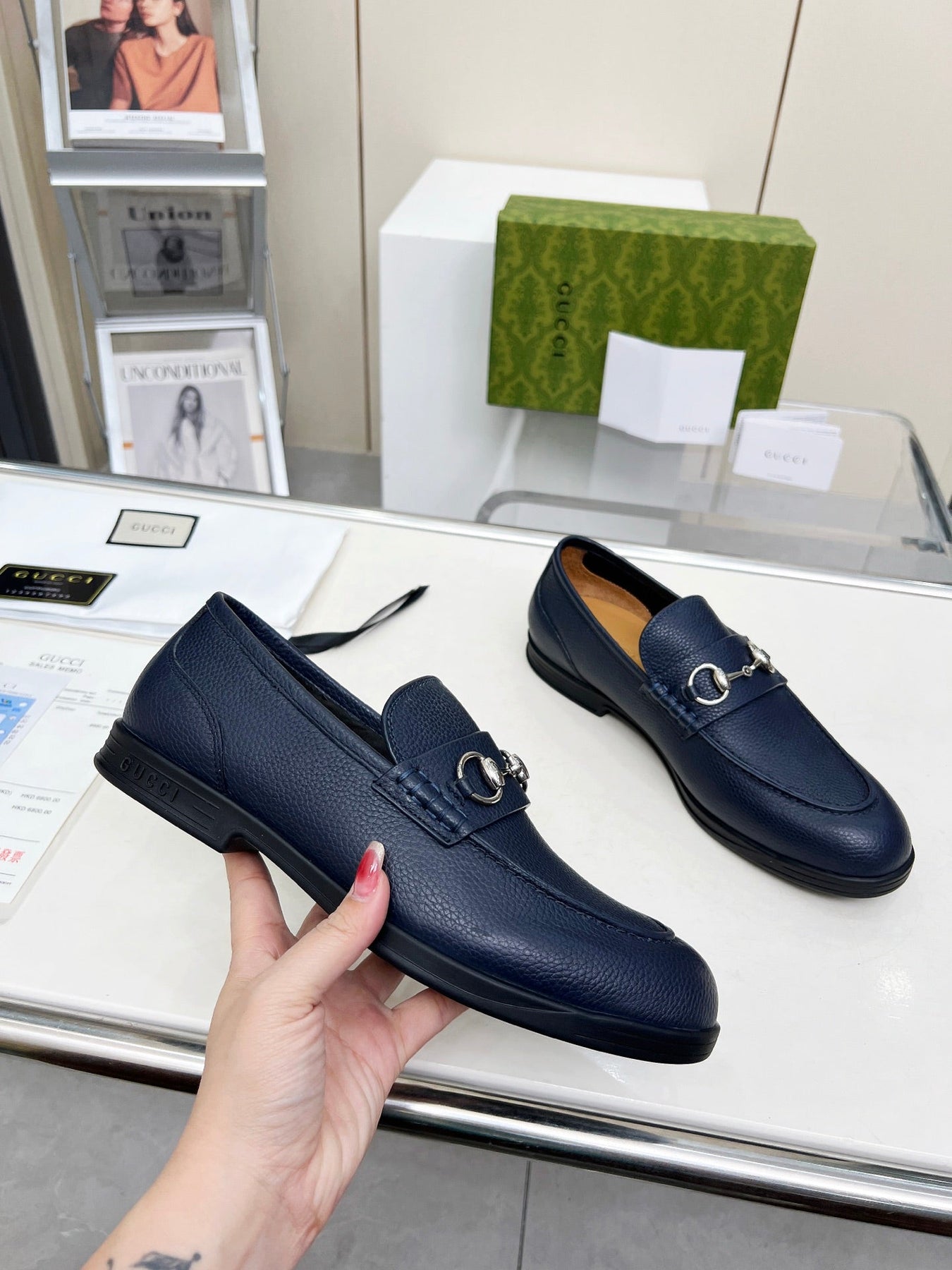LOAFERS WITH SILVER HARDWARE IN NAVY BLUE GRAINED CALFSKIN