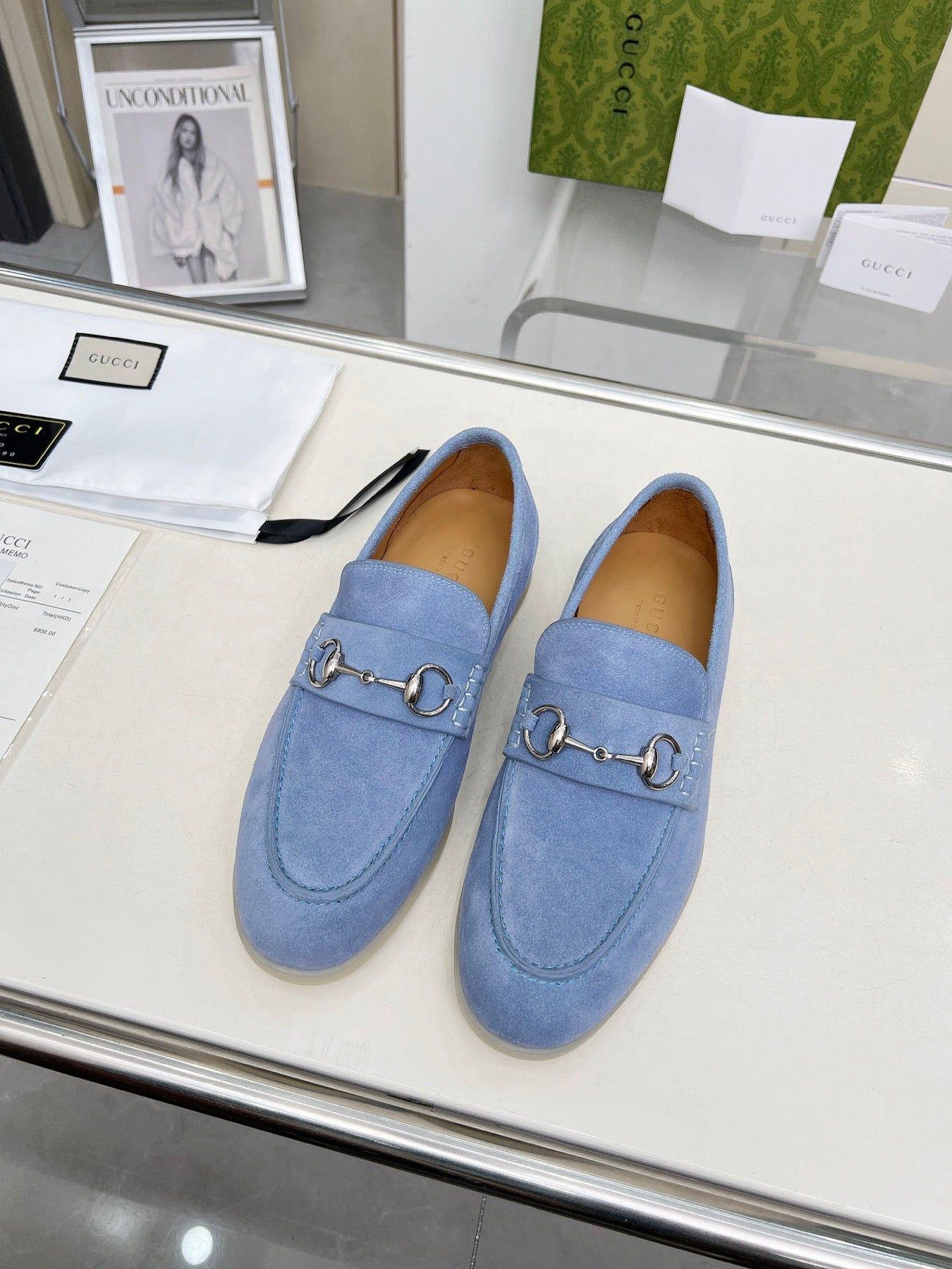 LOAFERS WITH SILVER HARDWARE IN CORNFLOWER BLUE SUEDE