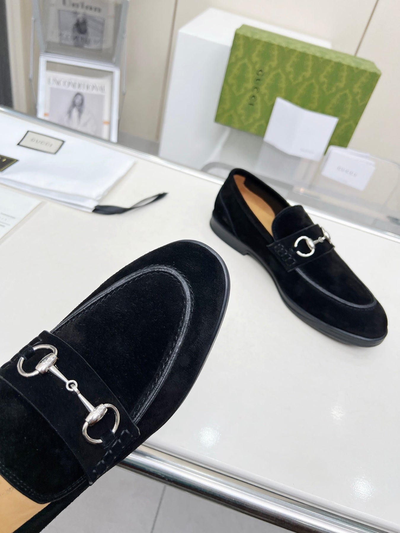 LOAFERS WITH SILVER HARDWARE IN BLACK SUEDE