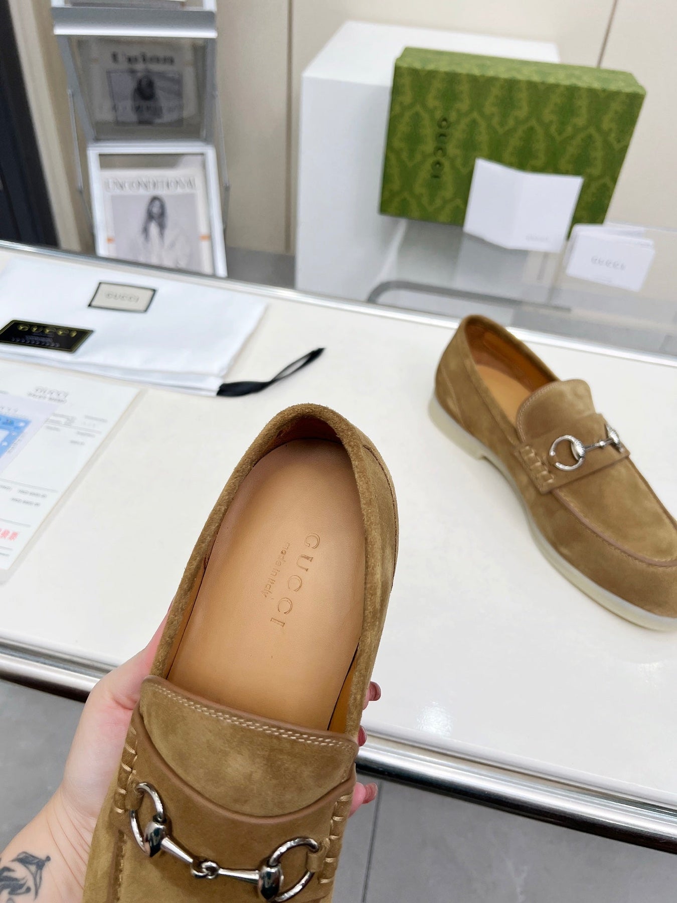 LOAFERS WITH SILVER HARDWARE IN CIDER BROWN SUEDE