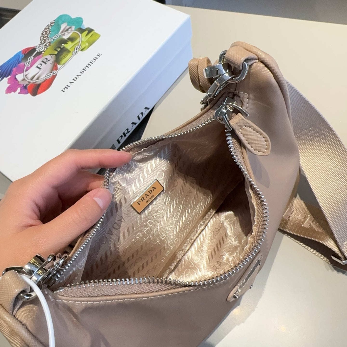 HOBO RE-EDITION BAG 26 IN TAN BROWN RE-NYLON SILVER HARDWARE