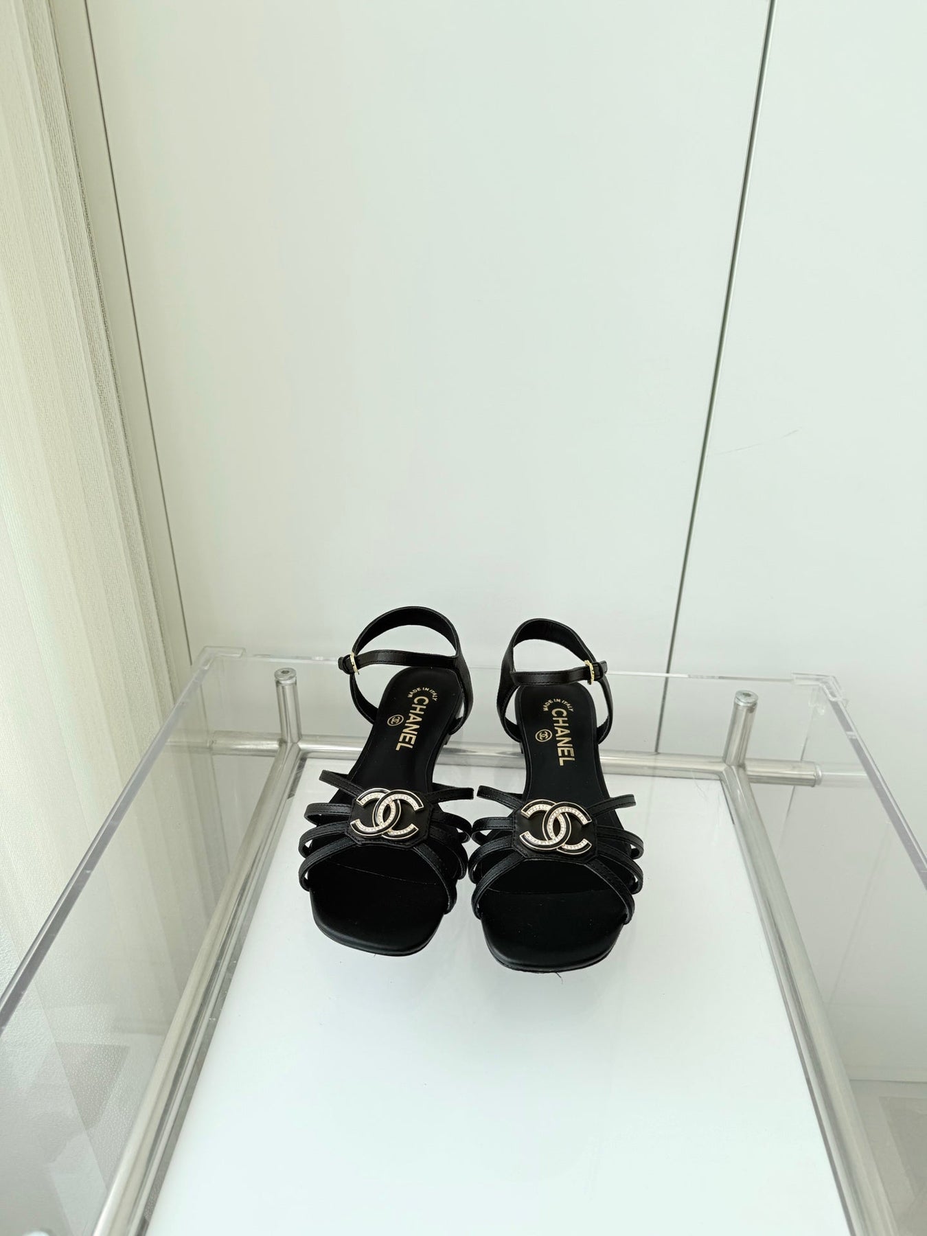 FLAT SANDALS 1 CM IN BLACK LAMBSKIN