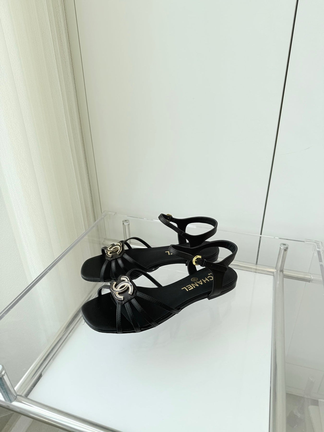 FLAT SANDALS 1 CM IN BLACK LAMBSKIN