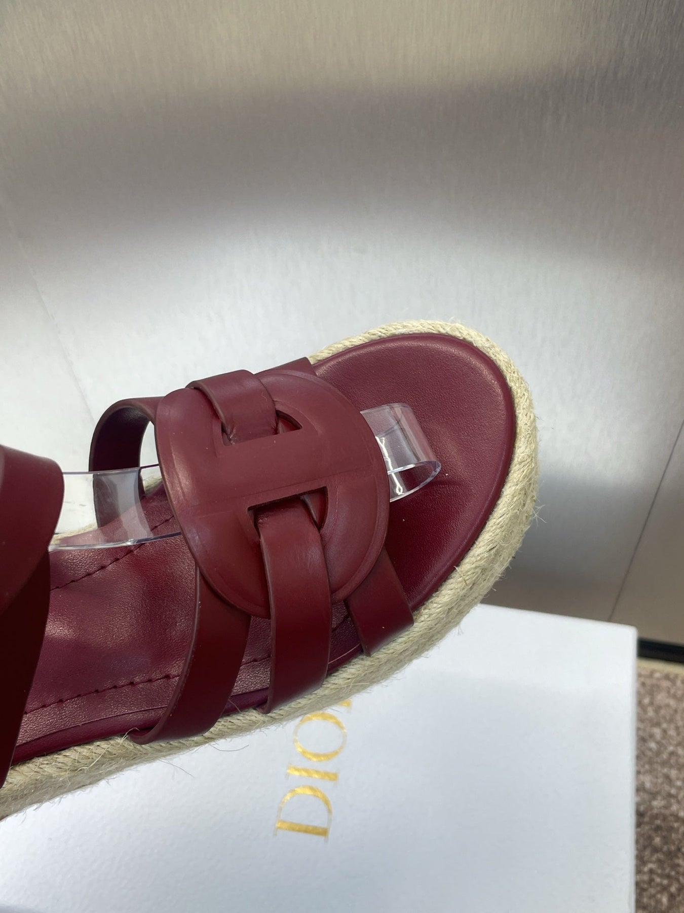 D-CLUB 25S HIGH HEEL WEDGE 100MM IN BURGUNDY RED CALFSKIN RAFFIA SOLE