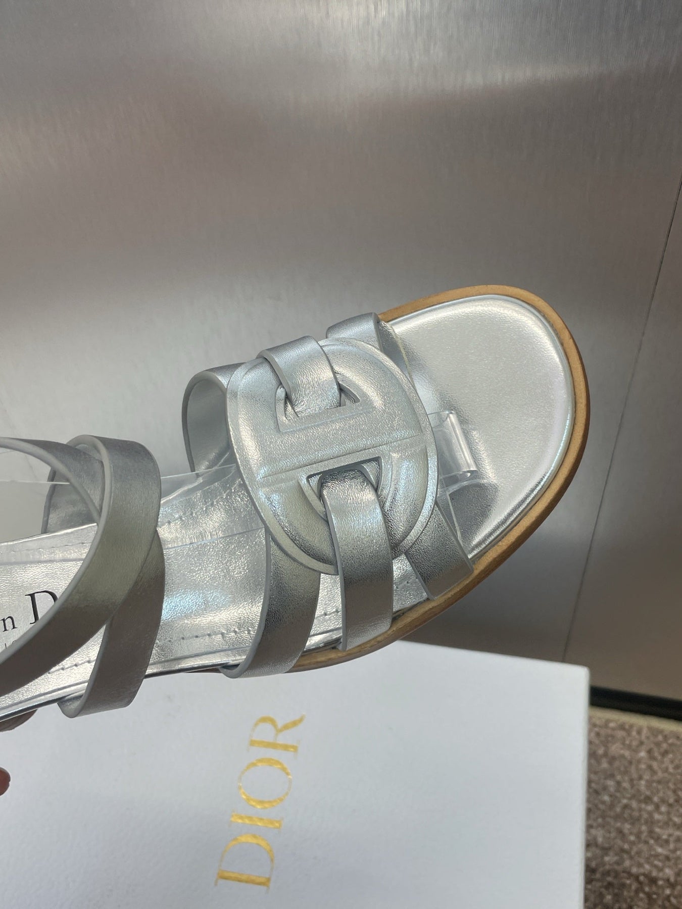 D-CLUB HIGH HEEL SLIDE 25S 55MM IN SILVER GLOSSY CALFSKIN