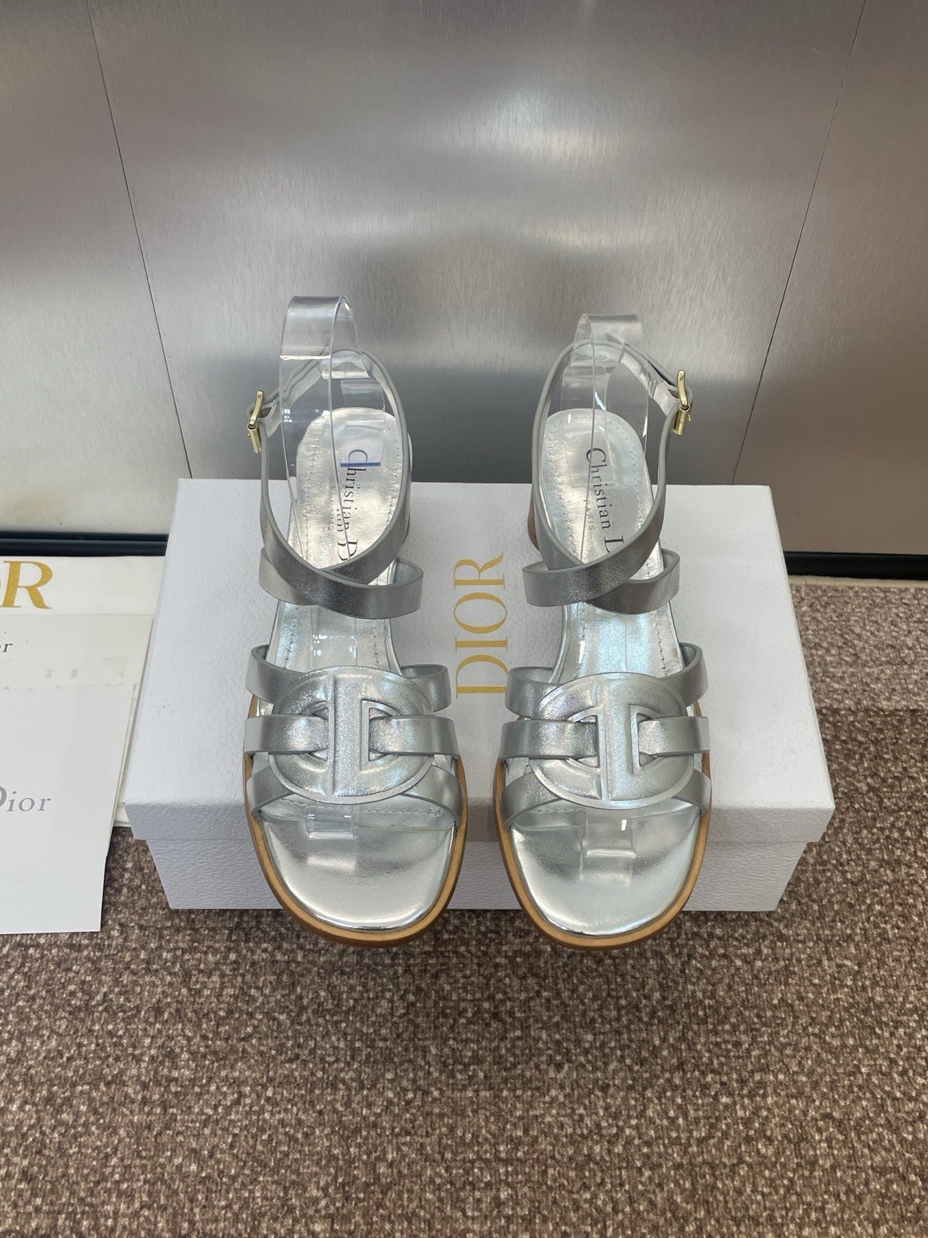 D-CLUB HIGH HEEL SLIDE 25S 55MM IN SILVER GLOSSY CALFSKIN