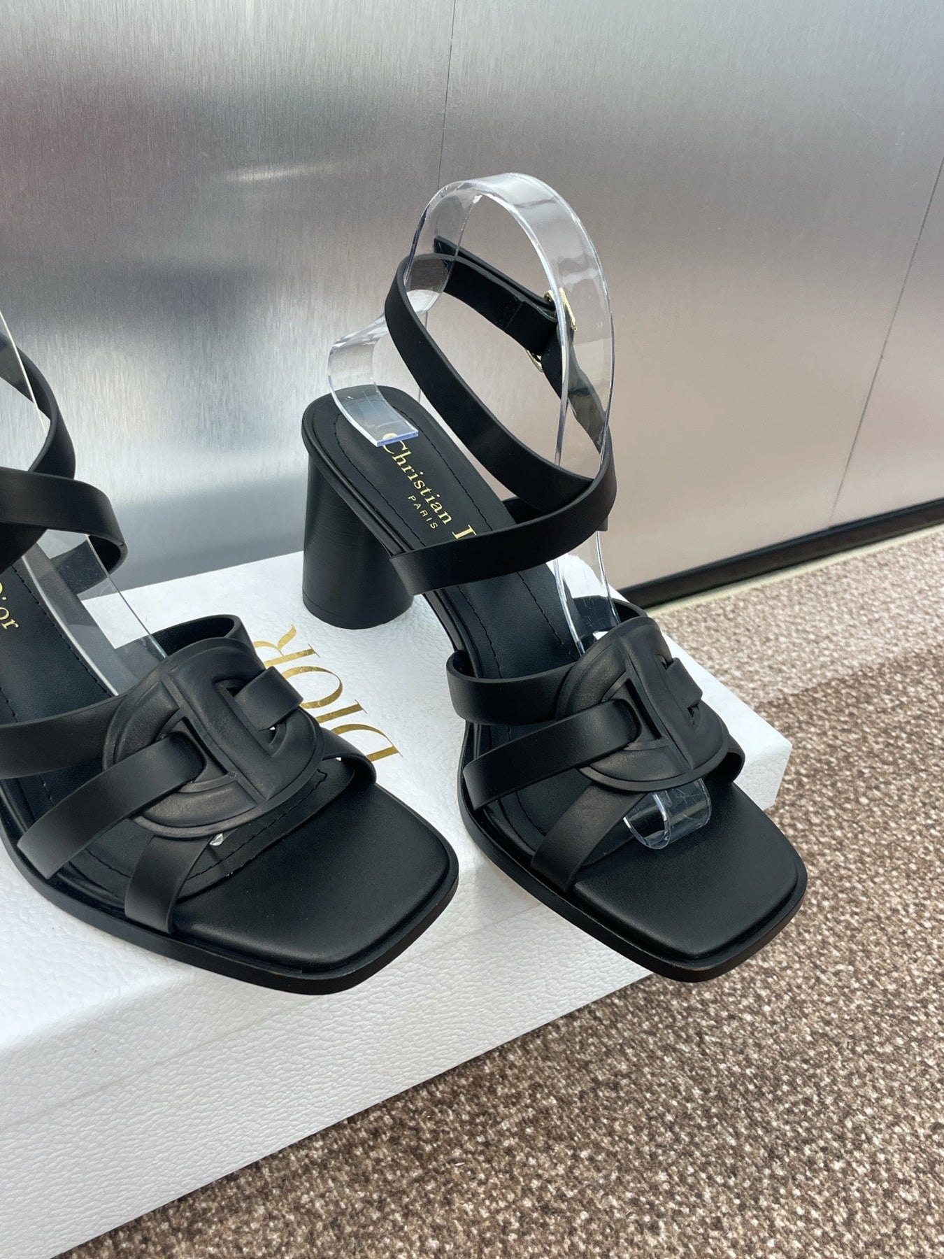 D-CLUB HIGH HEEL SLIDE 25S 80MM IN BLACK CALFSKIN