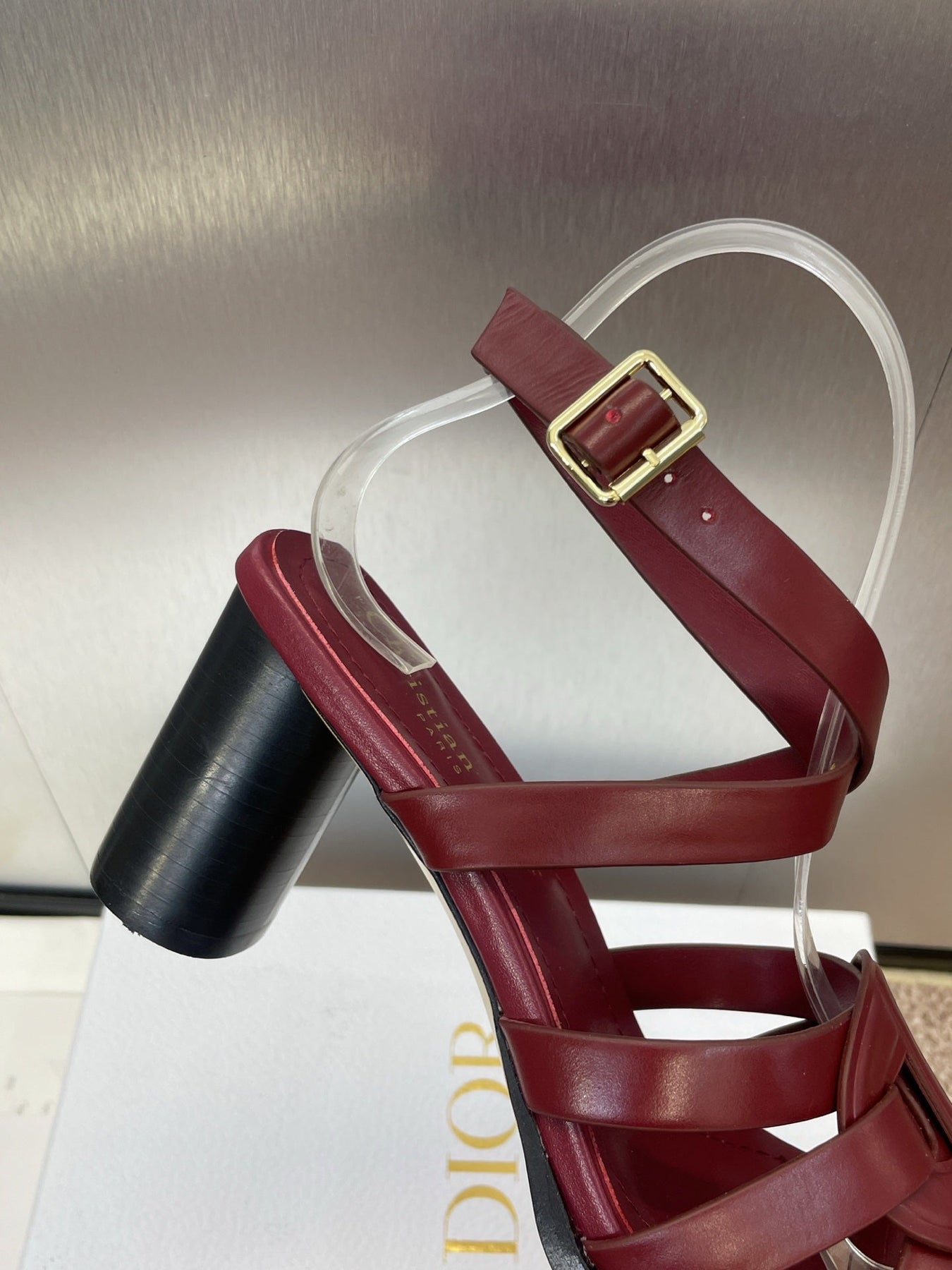 D-CLUB HIGH HEEL SLIDE 25S 80MM IN BURGUNDY RED CALFSKIN