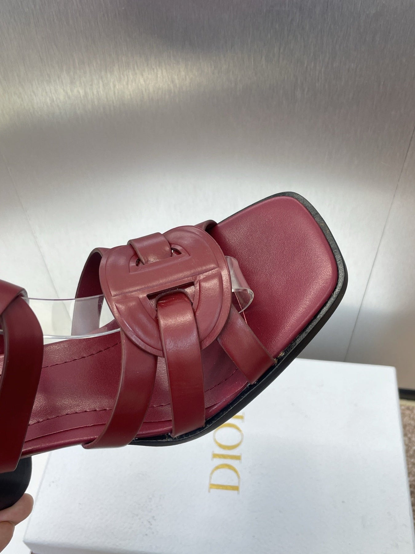 D-CLUB HIGH HEEL SLIDE 25S 80MM IN BURGUNDY RED CALFSKIN