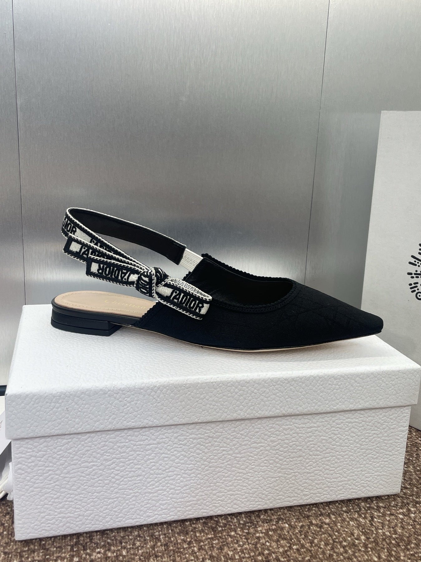J'ADIOR SLINGBACK 25S IN BLACK QUAKE OBLIQUE EMBROIDERED FABRIC