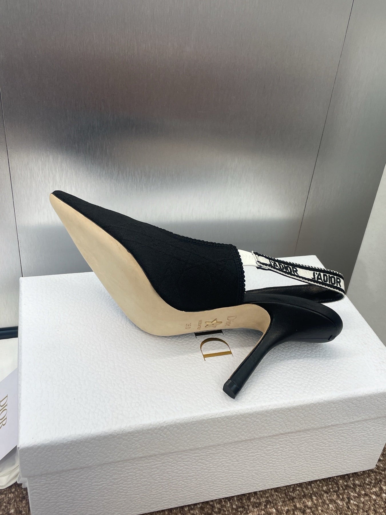 J'ADIOR SLINGBACK 25S PUMP 95MM IN BLACK QUAKE OBLIQUE EMBROIDERED FABRIC