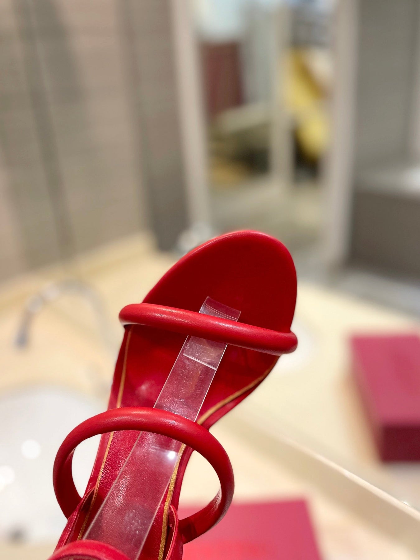 HIGH HEEL SANDAL 10 CM IN CHERRY RED CALFSKIN