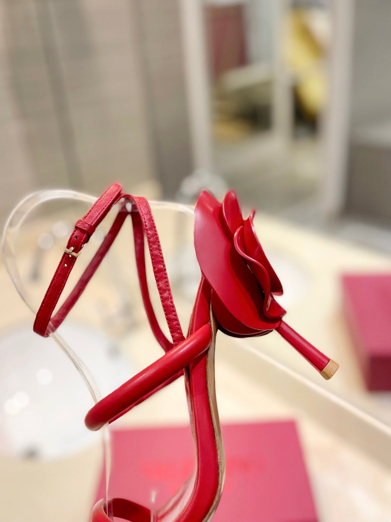 HIGH HEEL SANDAL 10 CM IN CHERRY RED CALFSKIN