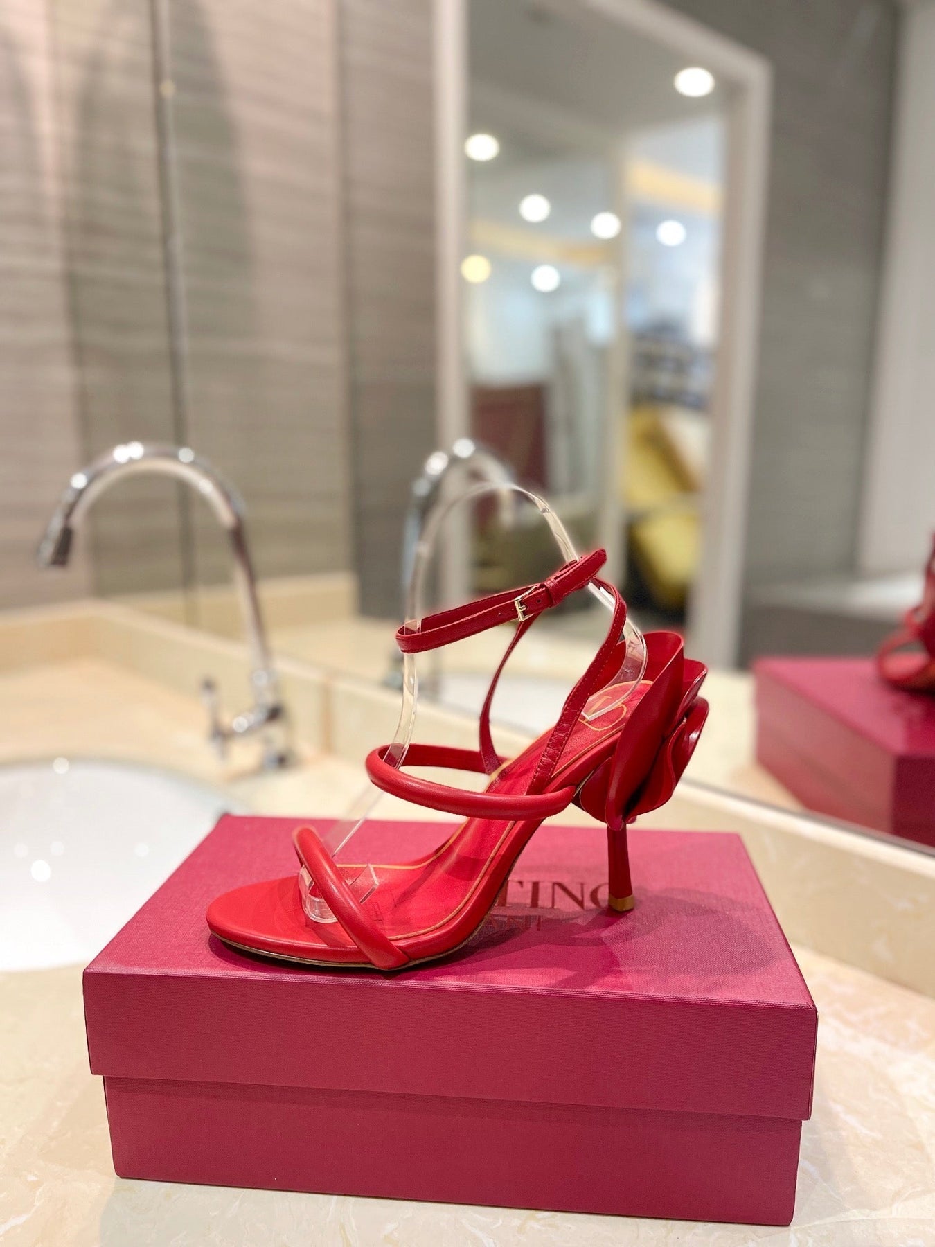 HIGH HEEL SANDAL 10 CM IN CHERRY RED CALFSKIN