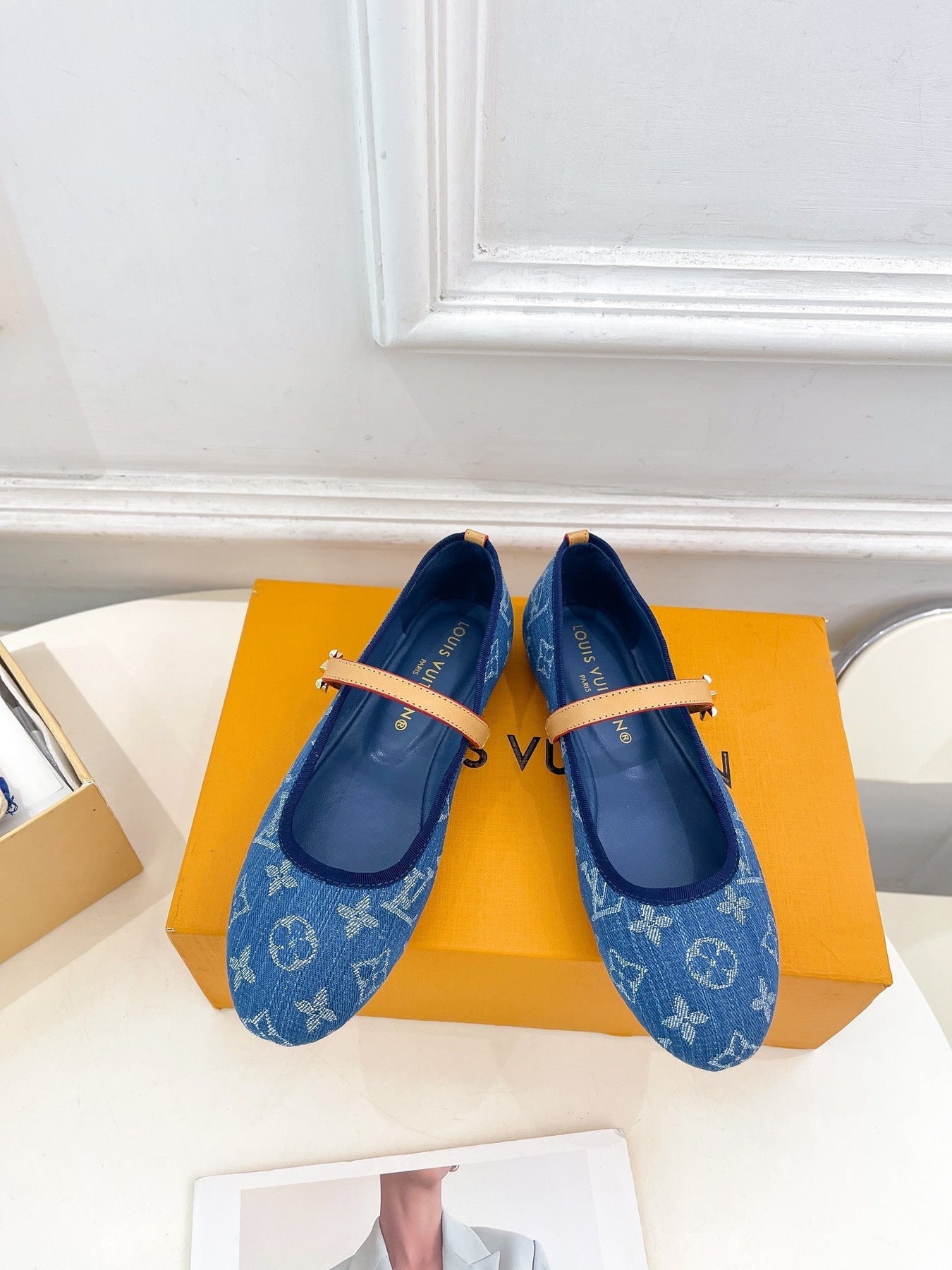 LV WOMEN ROMY FLAT BALLERINA IN NAVY BLUE MONOGRAM DENIM