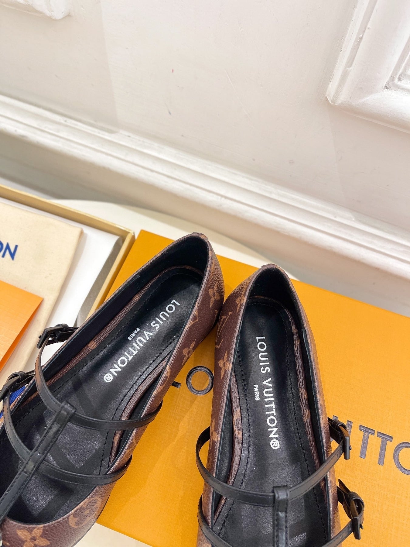 POINTED FLAT SHOES IN CHOCOLATE BROWN MONOGRAM CALFSKIN