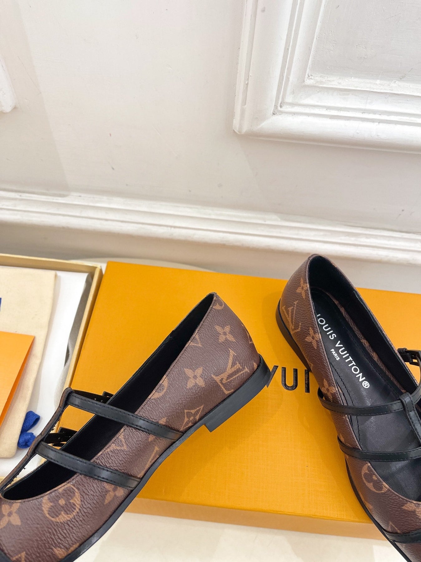 POINTED FLAT SHOES IN CHOCOLATE BROWN MONOGRAM CALFSKIN