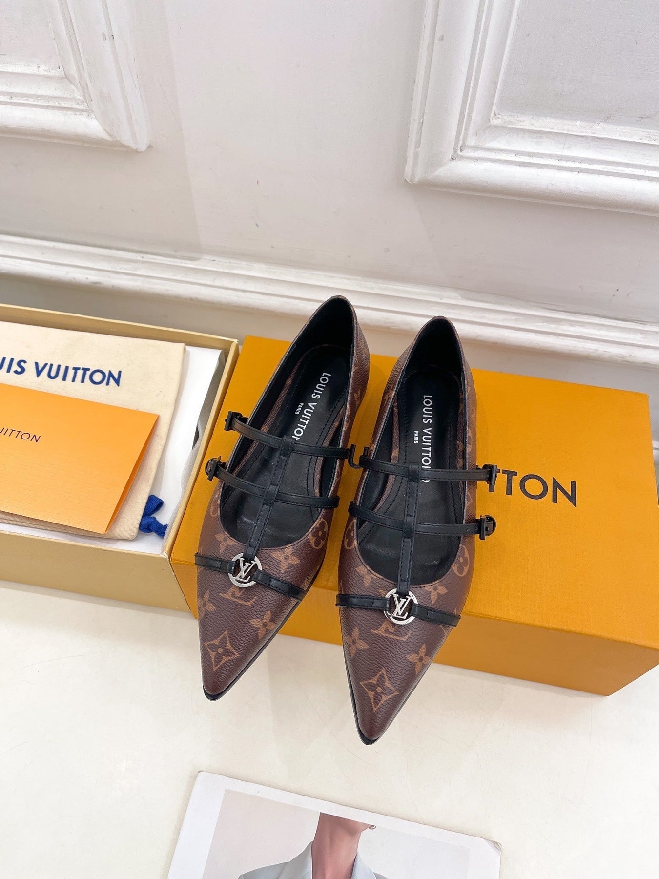 POINTED FLAT SHOES IN CHOCOLATE BROWN MONOGRAM CALFSKIN