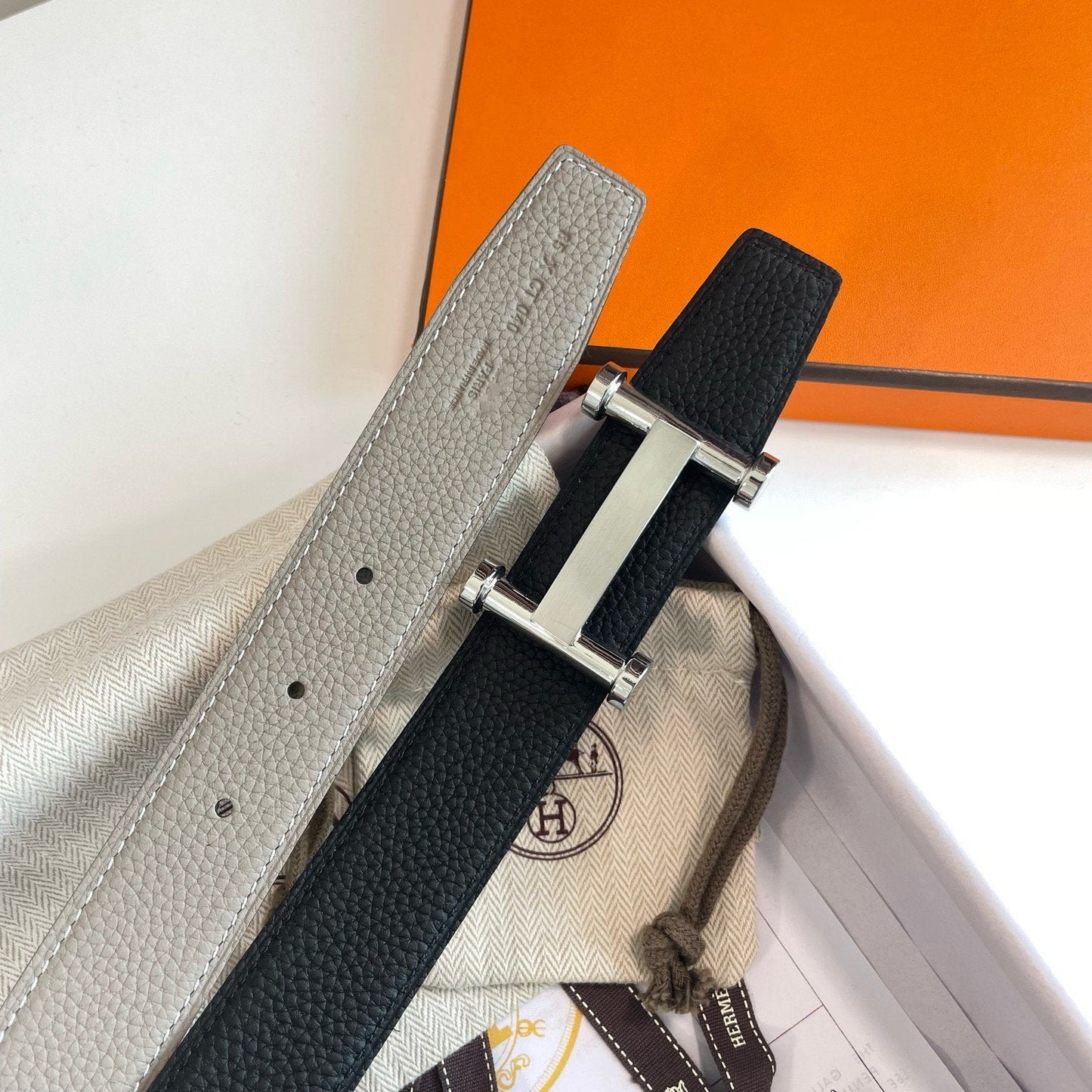 H AGORA BELT 32MM BLACK GREY LEATHER