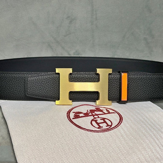 H BELT GOLD BUCKLE 38 MM SMOOTH BLACK LEATHER
