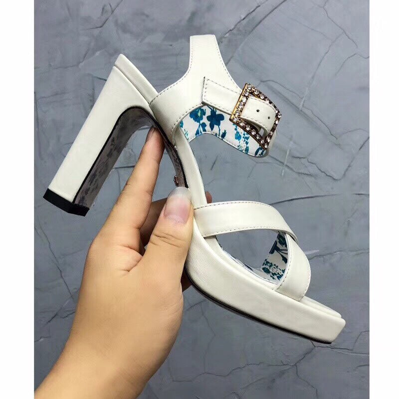 GG HIGH SANDAL WHITE CALFSKIN WITH PATTERNS