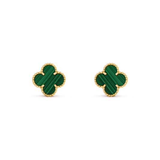 CLOVER MEDIUM MALACHITE PINK GODL EARRINGS