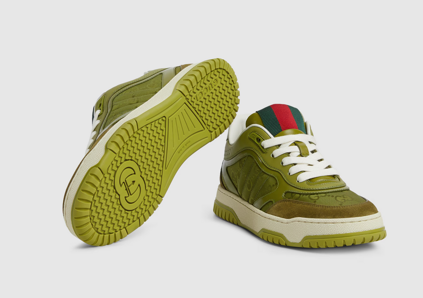 GG RE-WEB SNEAKER IN DARK GREEN CALSKIN GG CANVAS