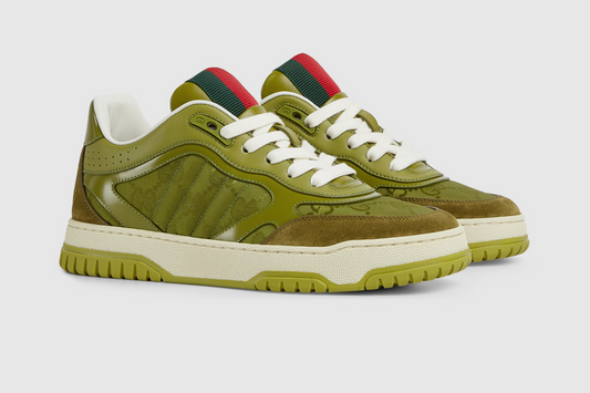 GG RE-WEB SNEAKER IN DARK GREEN CALSKIN GG CANVAS