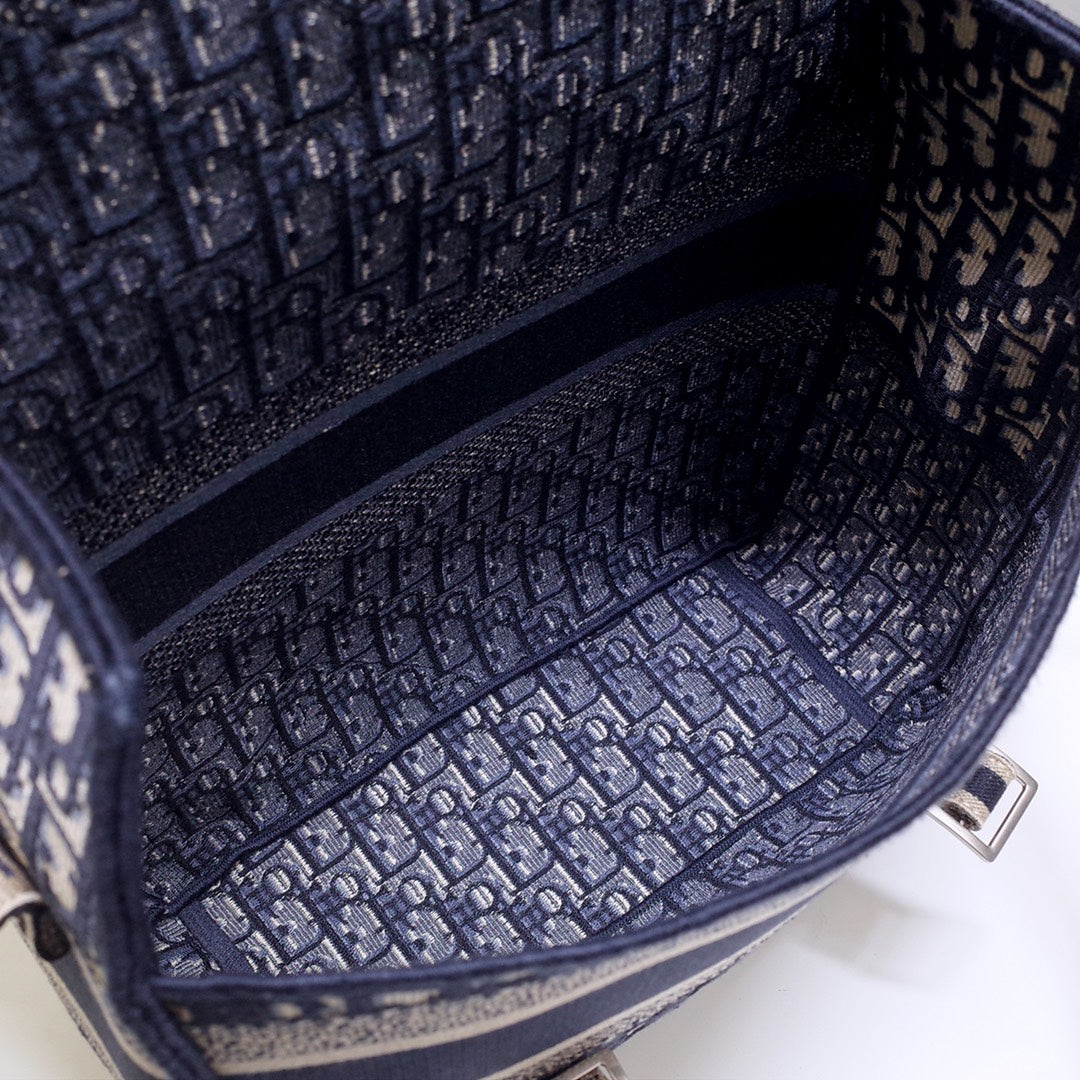 CAMP DOUBLE BUCKLE BAG 28 IN NAVY BLUE MONOGRAM OBLIQUE JACQUARD