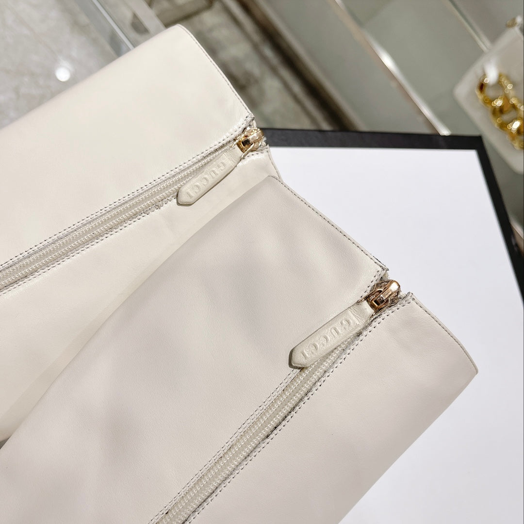 GG CLASSIC KNEE HIGH BOOTS IN WHITE IMPORTED CALFSKIN