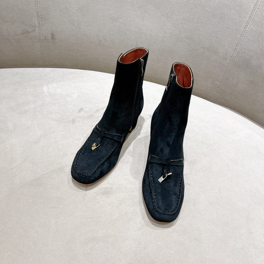 LP CHARMS ANKLE BOOTS METAL LOCK DENIM SUEDE