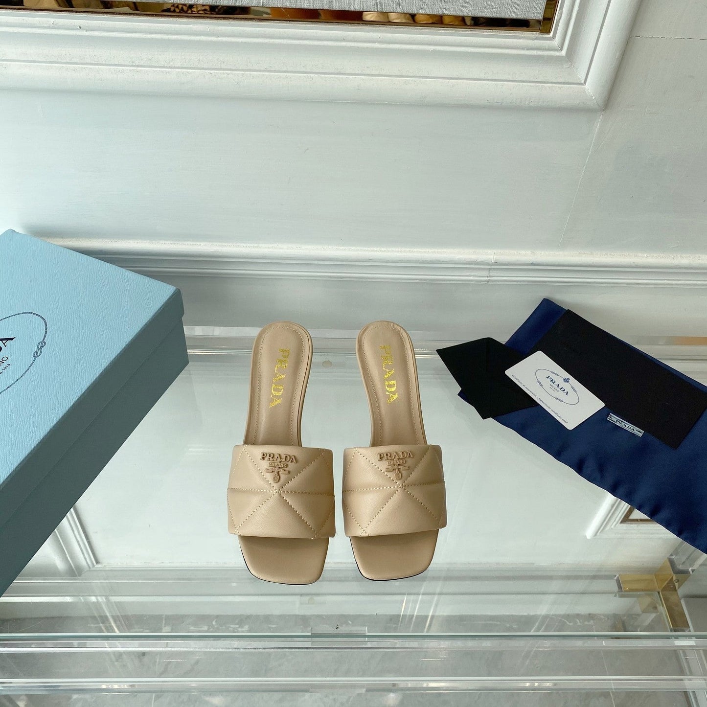 PRA QUILTED HIGH HEELS SANDALS 65 BEIGE LAMBSKIN