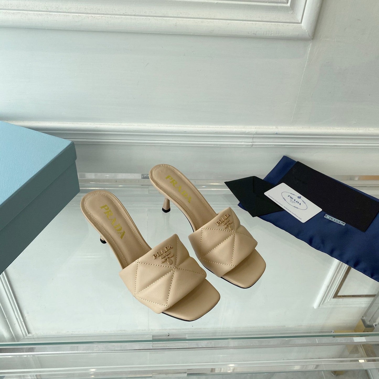 PRA QUILTED HIGH HEELS SANDALS 65 BEIGE LAMBSKIN