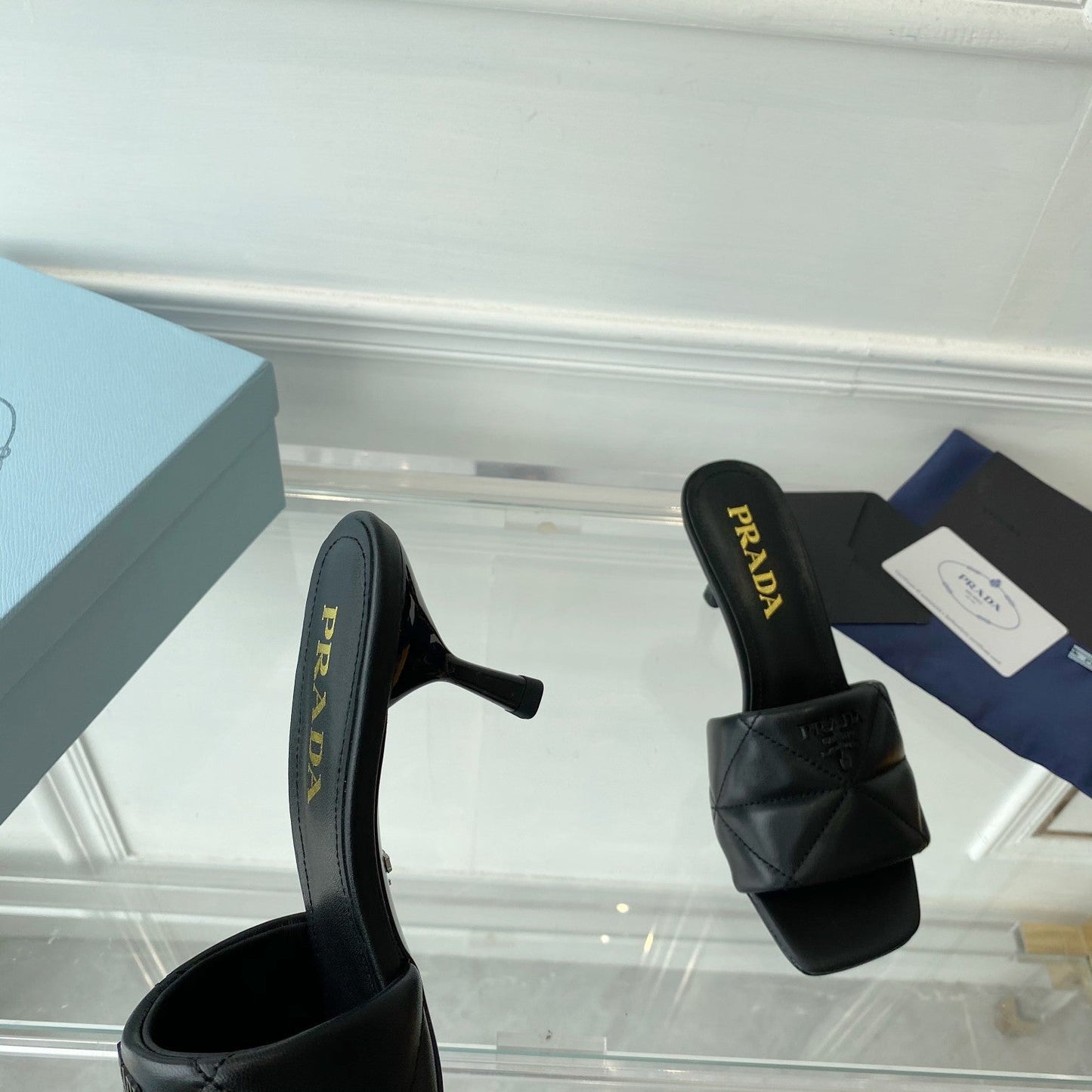 PRA QUILTED HIGH HEELS SANDALS 65 BLACK LAMBSKIN