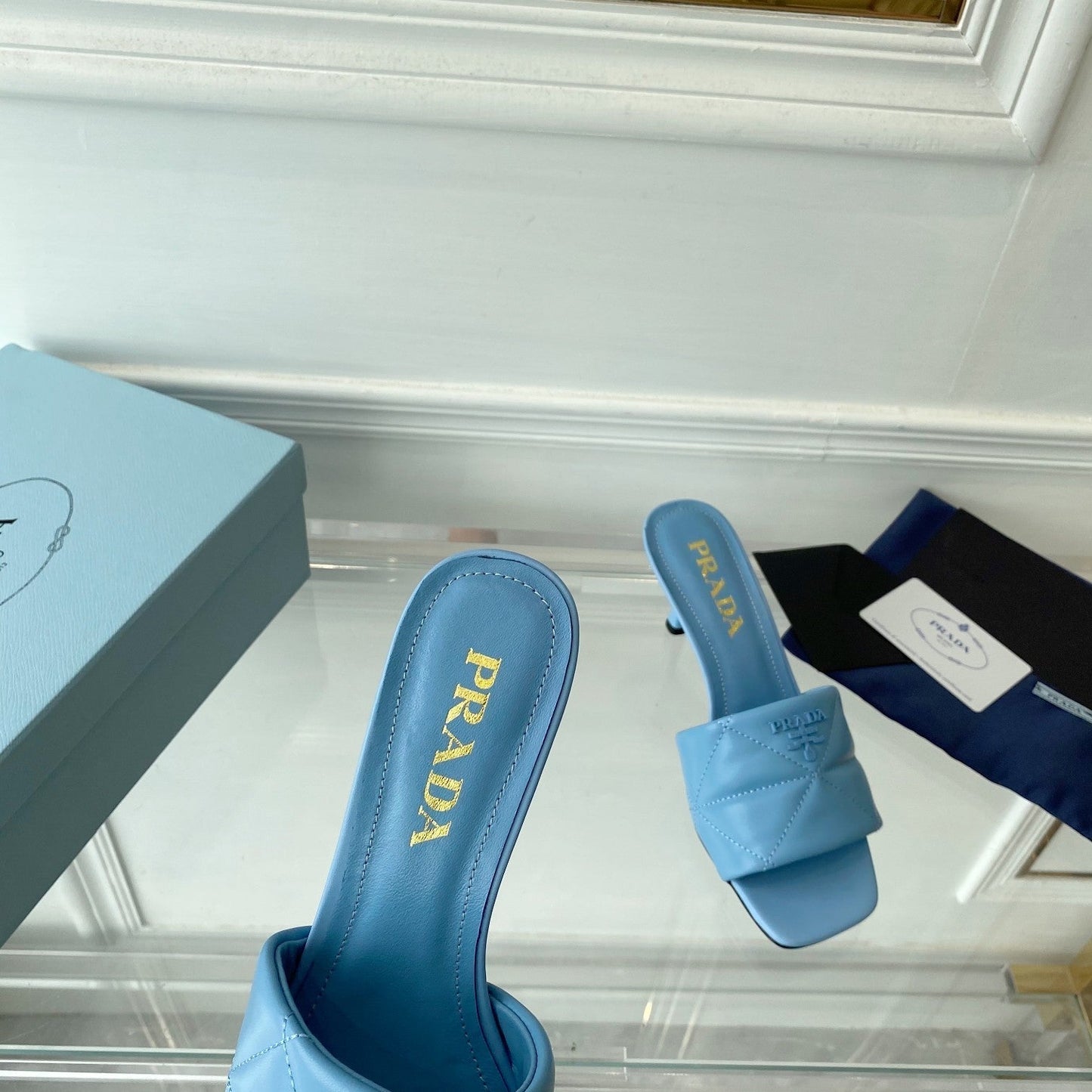 PRA QUILTED HIGH HEELS SANDALS 65 SKY LAMBSKIN