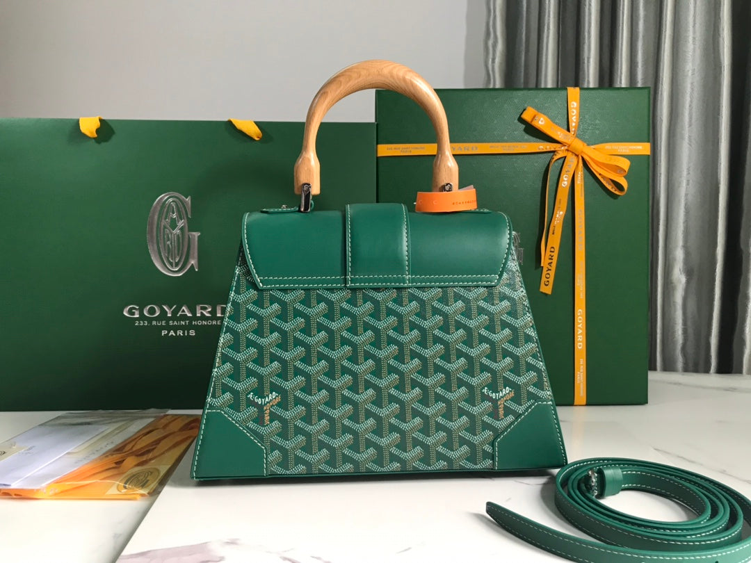 SAÏGON PM BAG 28 IN GREEN GOYARDINE CANVAS AND CALFSKIN