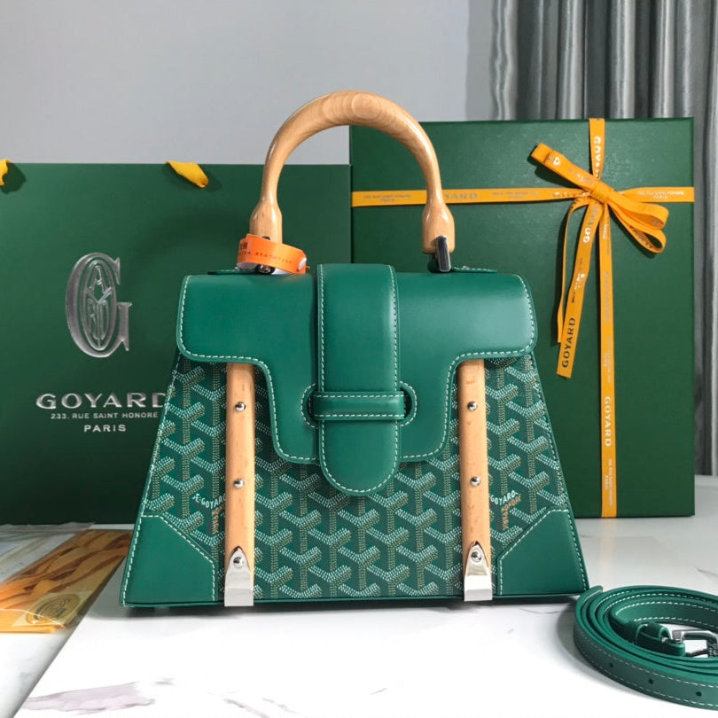 SAÏGON PM BAG 28 IN GREEN GOYARDINE CANVAS AND CALFSKIN