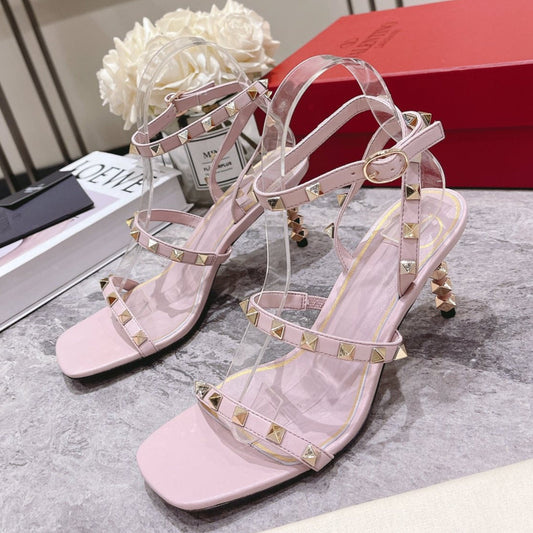 HIGH HEEL 6 CM SANDAL IN LIGHT PINK LAMBSKIN WITH STUDS