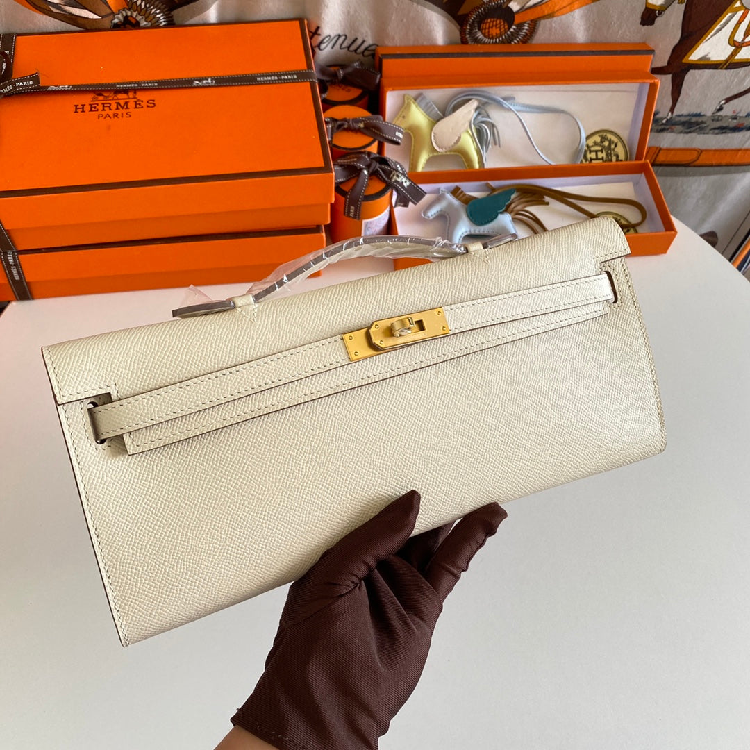 KELLY CUT 31 IN BEIGE CREAM CALFSKIN WITH GOLD HARDWARE