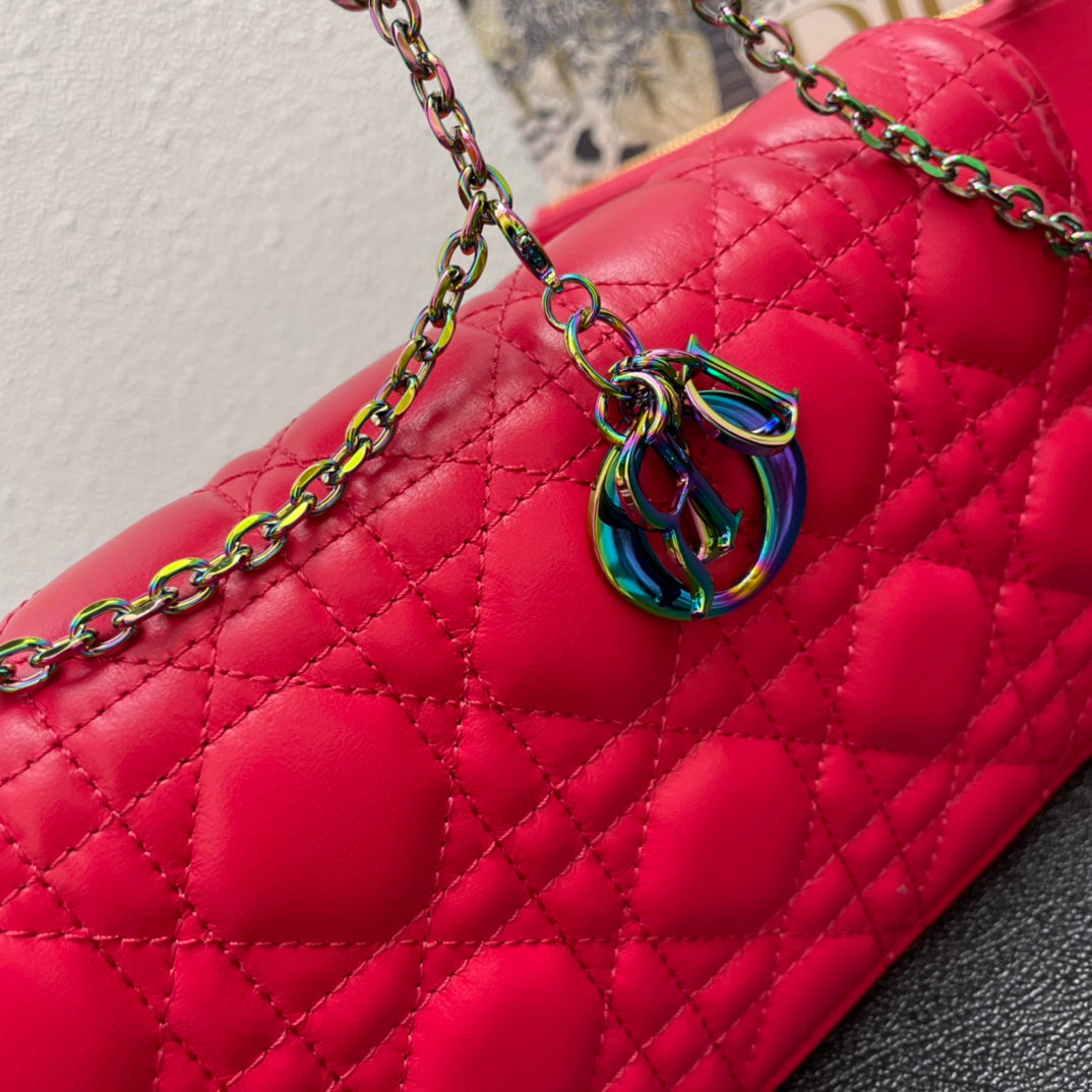 CARO SLIM POUCH 21 BAG IN CHERRY RED CALFSKIN