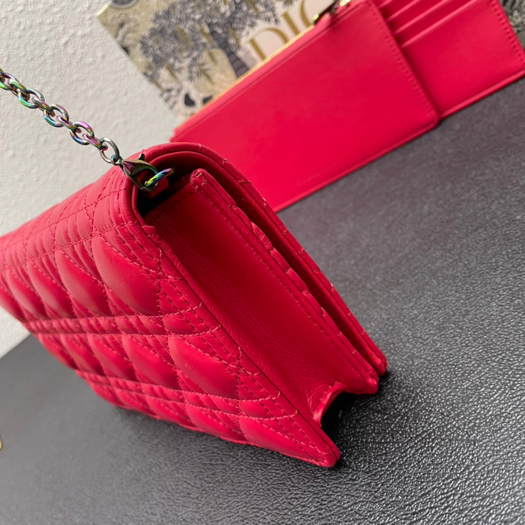 CARO SLIM POUCH 21 BAG IN CHERRY RED CALFSKIN