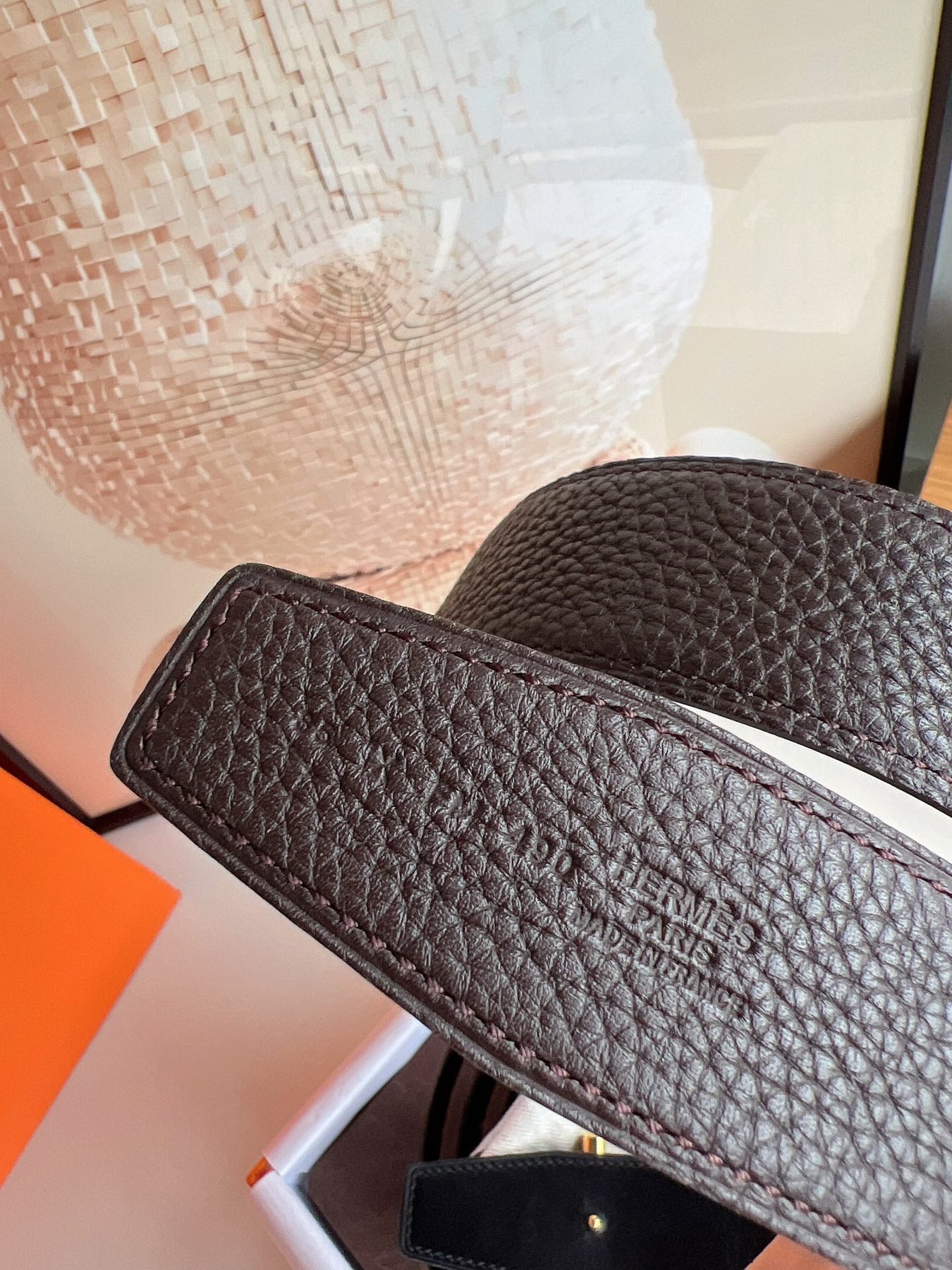 HM H D'ANCRE BELT BUCKLE & REVERSIBLE CHOCOLATE BROWN LEATHER STRAP 38 MM GOLD HARDWARE