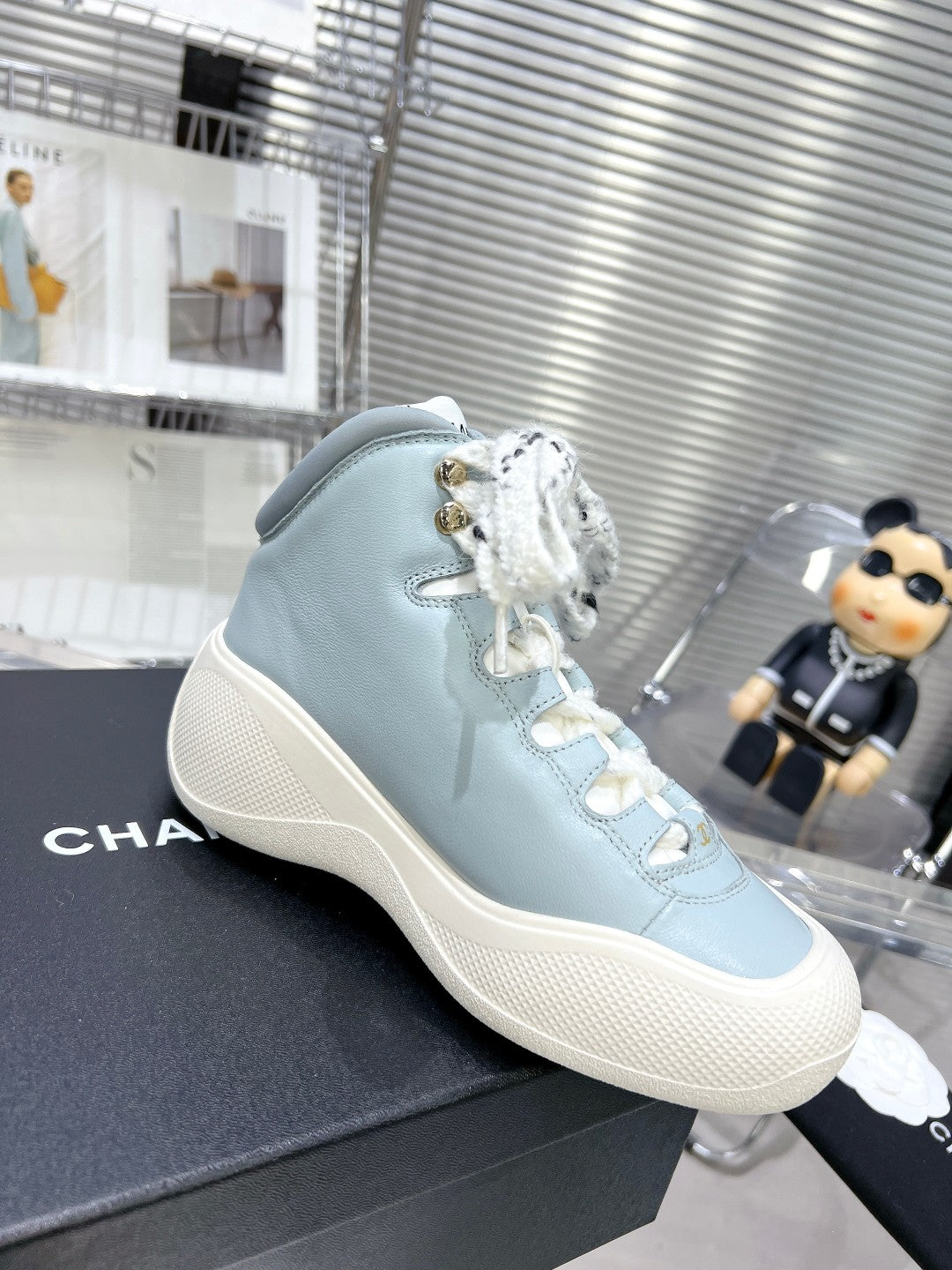 CC CANO ALTO SNEAKER IN BLUE POWDER CALFSKIN AND WHITE RUBBER