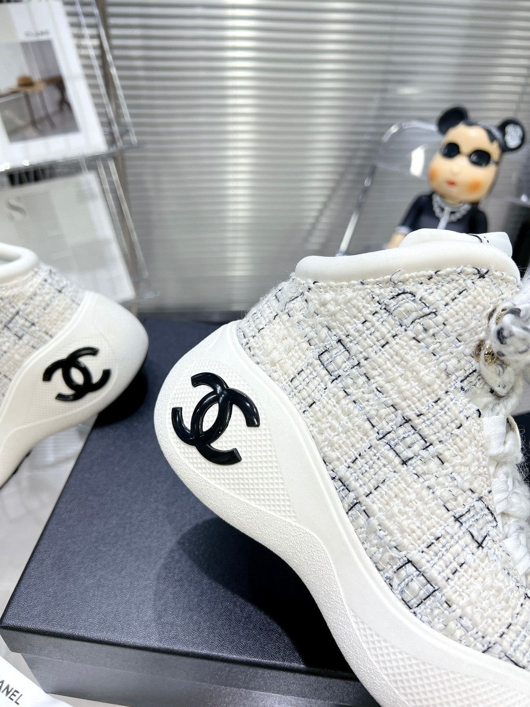 CC CANO ALTO SNEAKER IN WHITE WOOL TWEED AND RUBBER