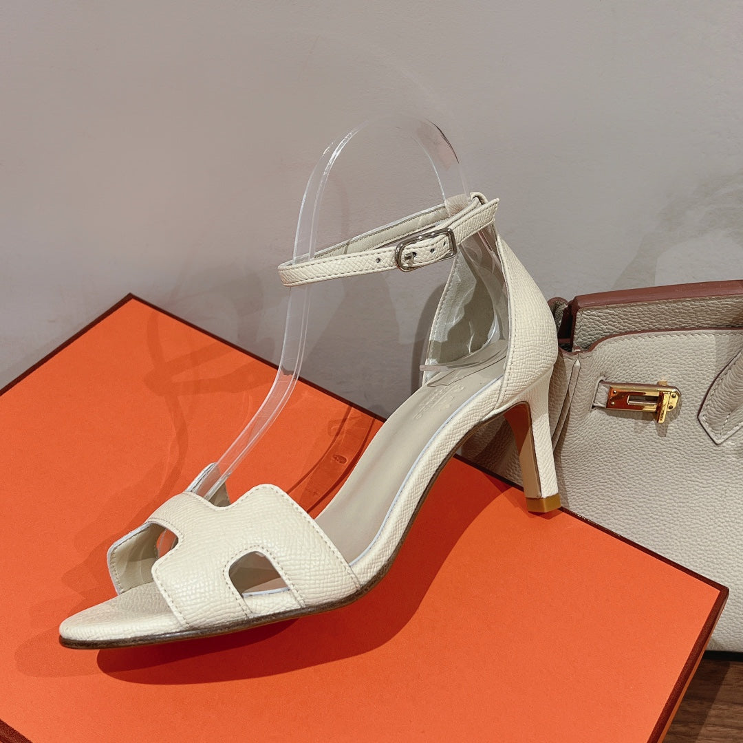 PREMIERE 70 SANDAL IN WHITE CREAM GRAINED CALFSKIN