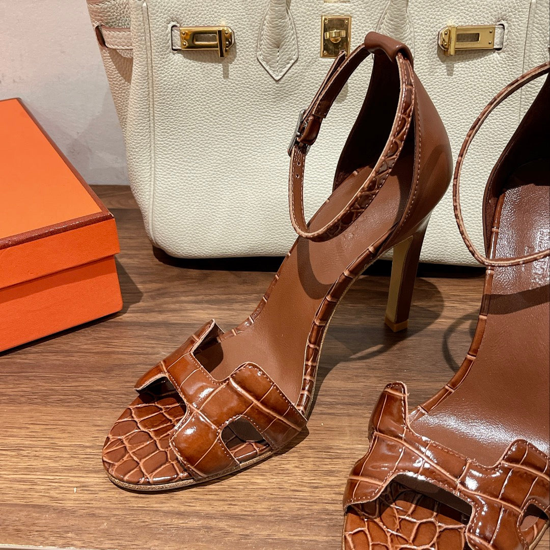 PREMIERE 115 SANDAL IN BRONZE BROWN CROCODILE LEATHER