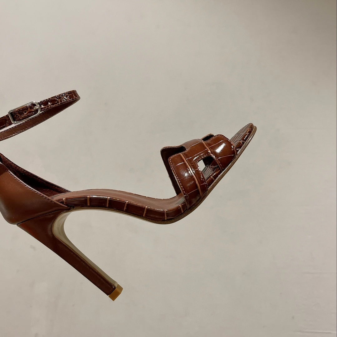 PREMIERE 115 SANDAL IN BRONZE BROWN CROCODILE LEATHER