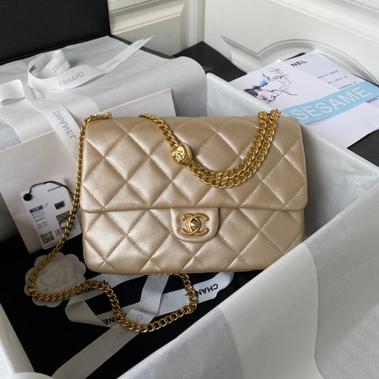 Flap Bag 24cm Gold Lambskin Gold Hardware