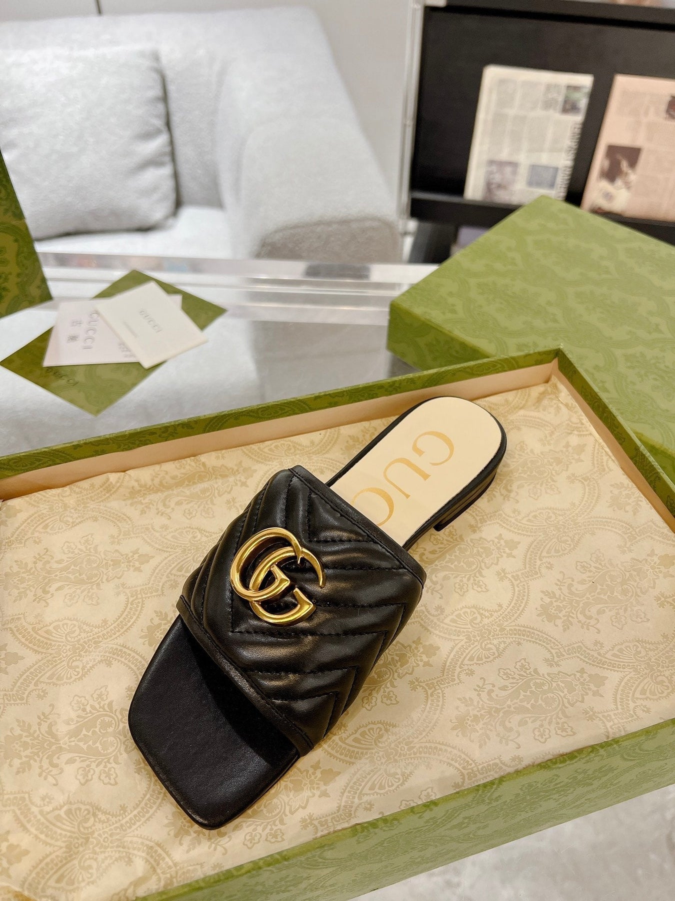 GG EXCLUSIVE SLIDE SANDAL BLACK CALFSKIN